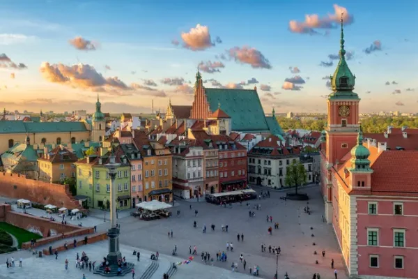 Warsaw, Royal castle and old town at sunset